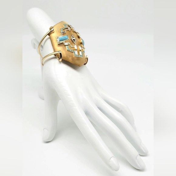 Alexis Bittar Phoenix Deco Gold Lucite Swarovski Crystal + Turquoise Cuff - Picture 9 of 14